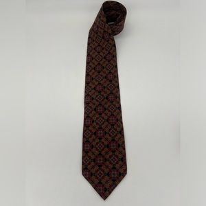 Vintage Valentino Tie Italy All Silk Red Black Tan White Geometric Pattern